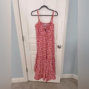 Topshop cotton blend pink and red rose poplin bow maxi dress size 6